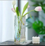 Embossed Clear Glass Flower Vase 26cm