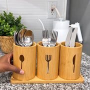 4 in 1 Eco Friendly Bamboo Cutlery Organiser