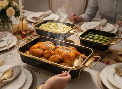3pcs Ceramic Chafing Dish With Gold Ring