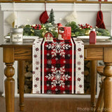 Christmas Snowman Gnome Linen Table Runner