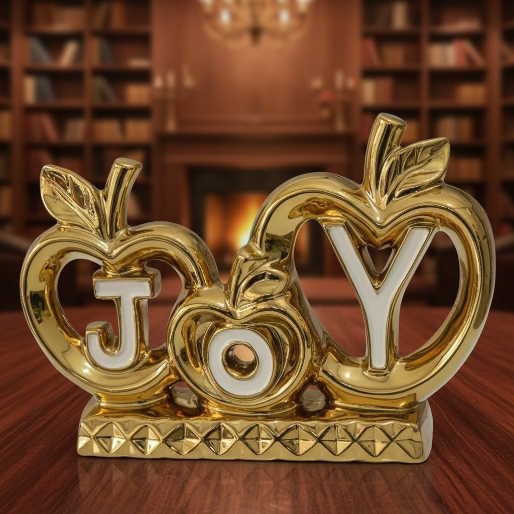 Golden "JOY" Apple-Themed Tabletop Décor