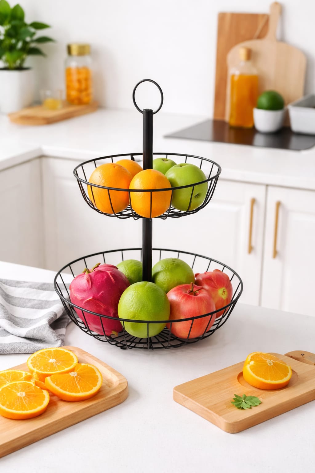 2 Tier Fruit Basket Holder with Banana Hanger