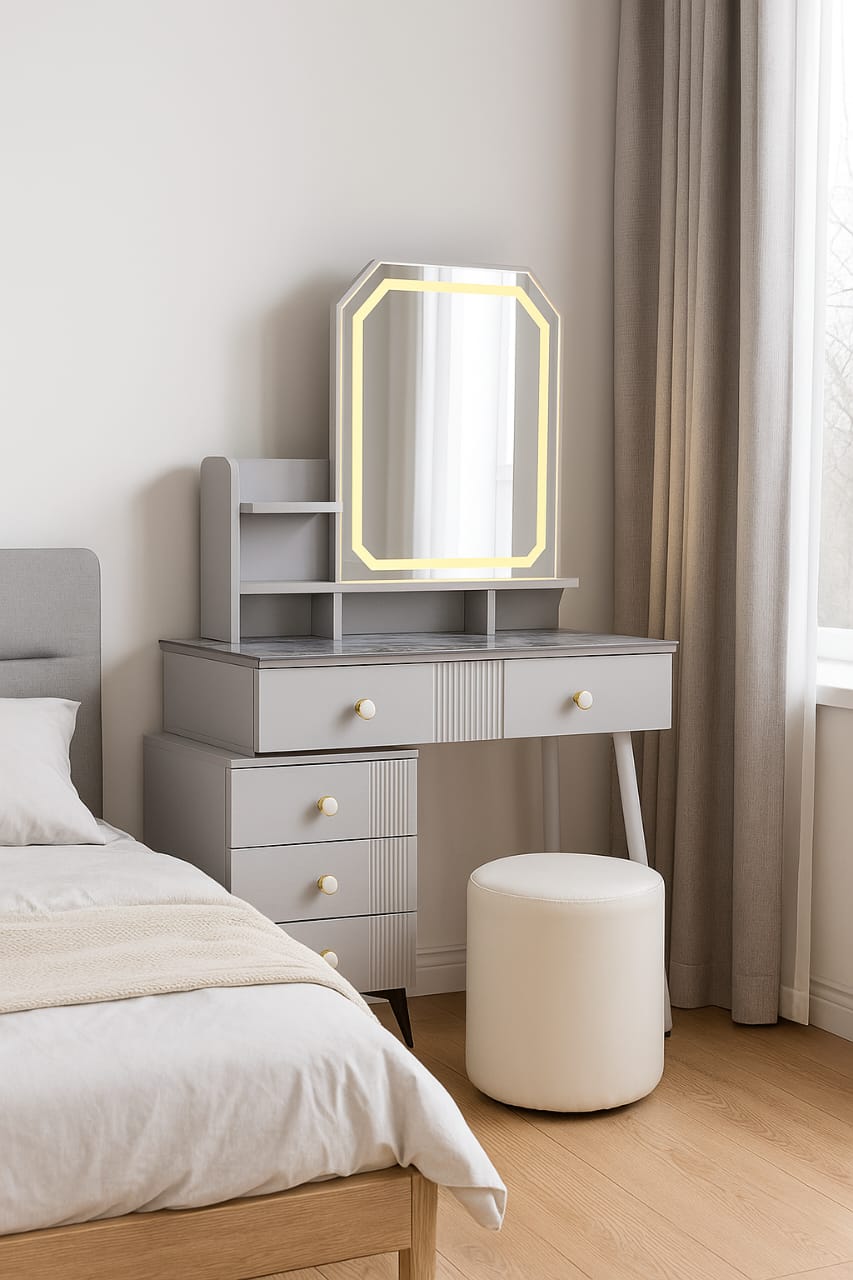 Retractable Dressing Table with LED Light