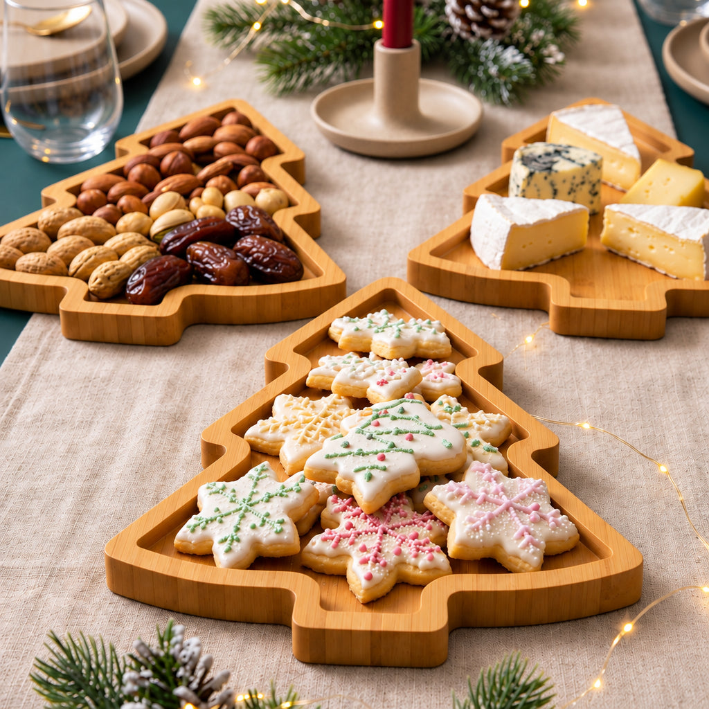 3Pc Wooden Christmas Trays and Christmas Bamboo Dessert Boards for serving desserts and snacks - available in Nairobi, Kenya