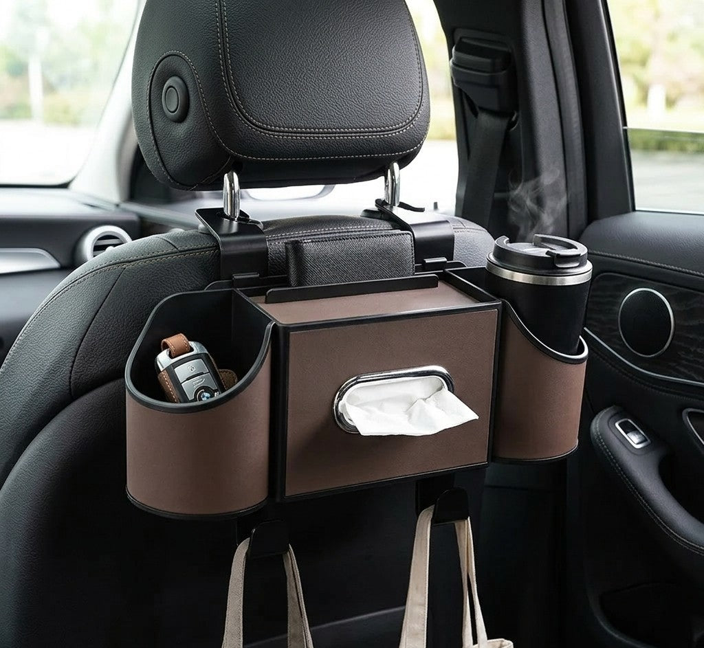 Car Rear Seat Organizer with Tissue & Cup Holder