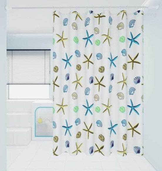 PEVA waterproof shower curtain with hooks sized 180 by 200 cm installed in a bathroom