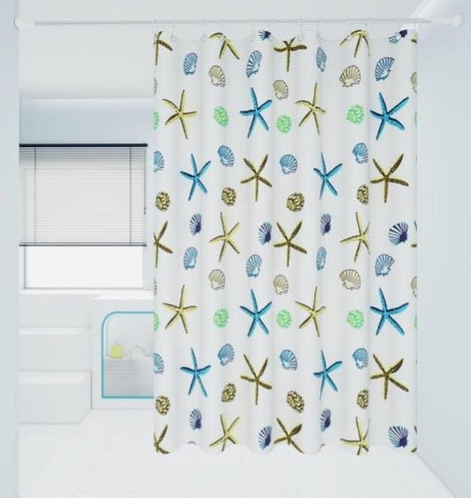 PEVA waterproof shower curtain with hooks sized 180 by 200 cm installed in a bathroom