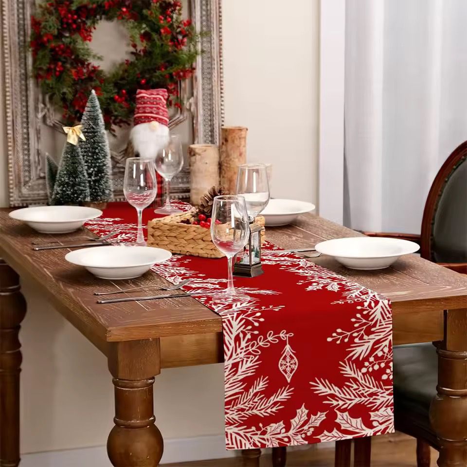 Christmas Snowman Gnome Linen Table Runner