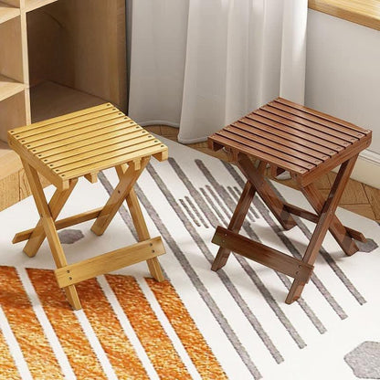 Foldable bamboo stool for indoor outdoor seating and multipurpose footrest use