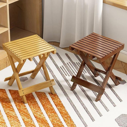 Foldable bamboo stool for indoor outdoor seating and multipurpose footrest use
