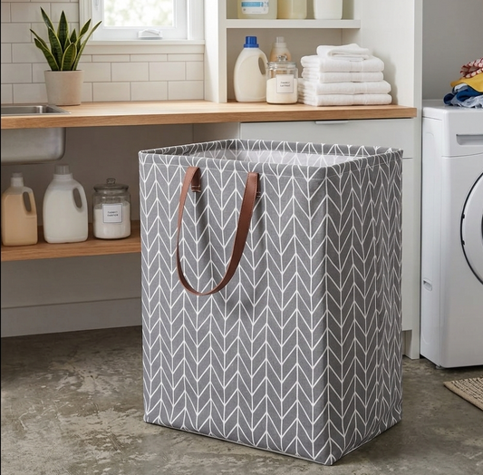 Foldable waterproof fabric laundry basket with handles for clothes storage and home organization