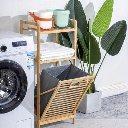 2-in-1 Bamboo Laundry Hamper with Storage Shelf
