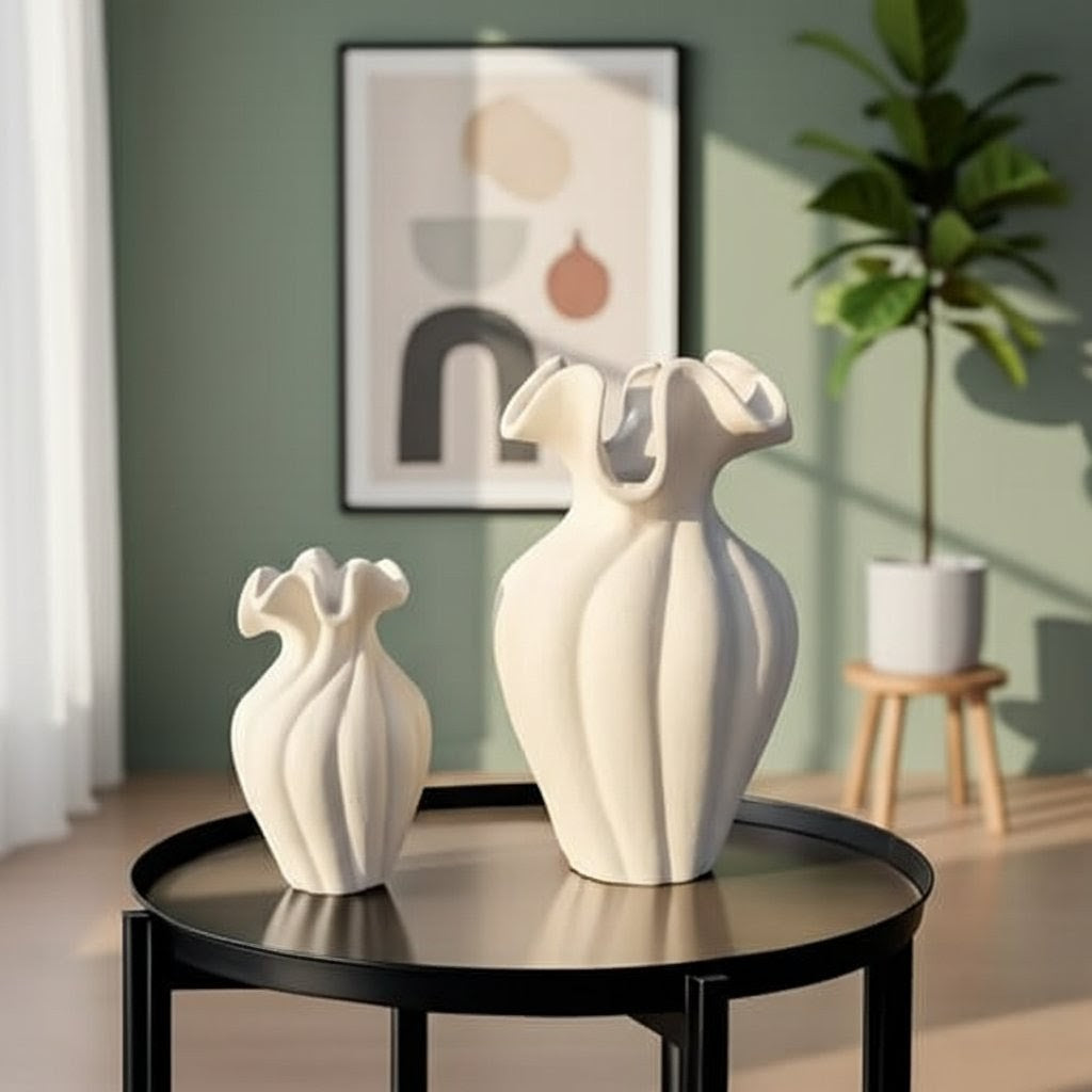 Art White Petal Shaped Ceramic Vase