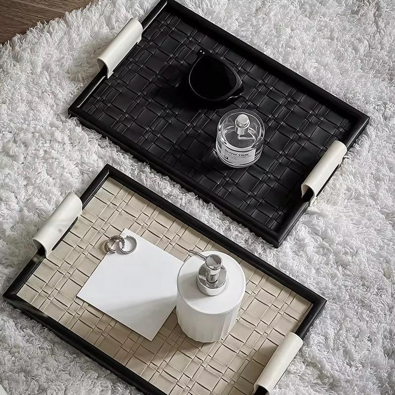 Faux Leather & Wood Vanity Tray