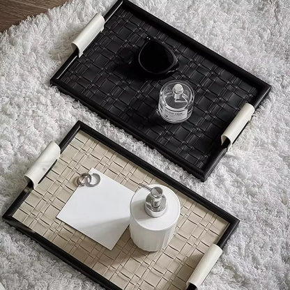 Faux Leather & Wood Vanity Tray