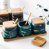 10in1 Ceramic Jars with Wooden Tray, Lids & Spoons