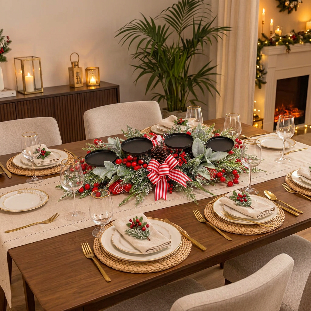 55 × 25cm Christmas Centrepiece with 4 Candle Holders for Dining Tables, TV Stands and Console Tables available in Nairobi, Kenya