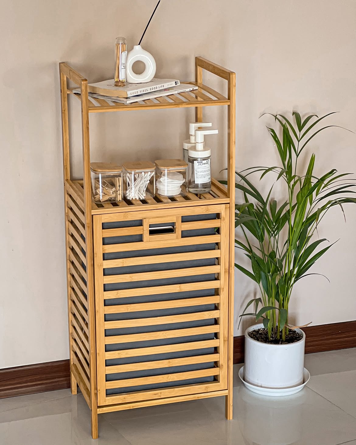 2-in-1 Bamboo Laundry Hamper with Storage Shelf