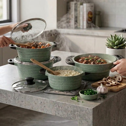 10Pc Heavy Duty Non-Stick Granite Cookware Set Green