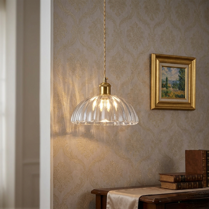 Vintage Ribbed Glass Pendant Light-PL 2508-GL-CL