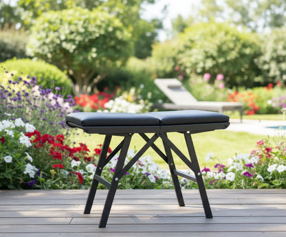 Black steel portable folding stool for indoor and outdoor use