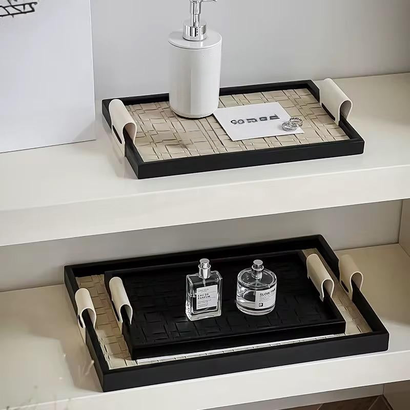 Faux Leather & Wood Vanity Tray