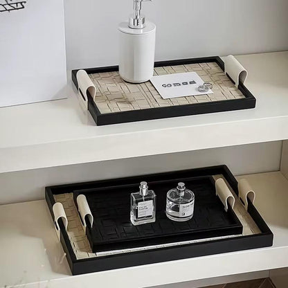 Faux Leather & Wood Vanity Tray