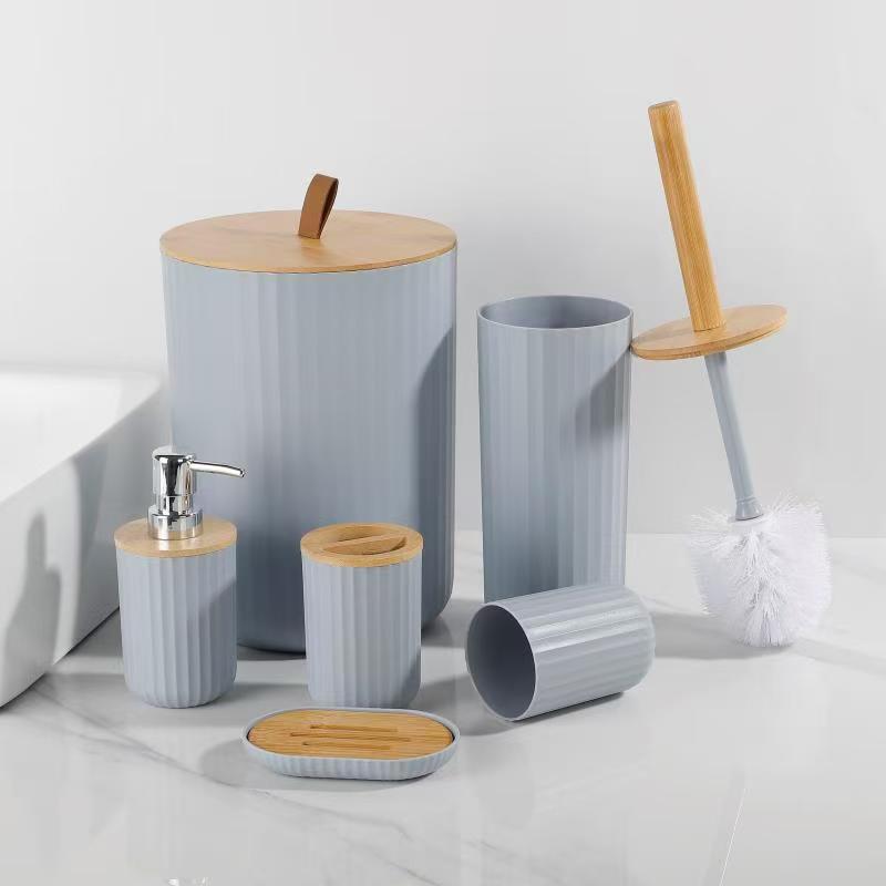 6-in-1 Bathroom Accessories Set with Bamboo Lid