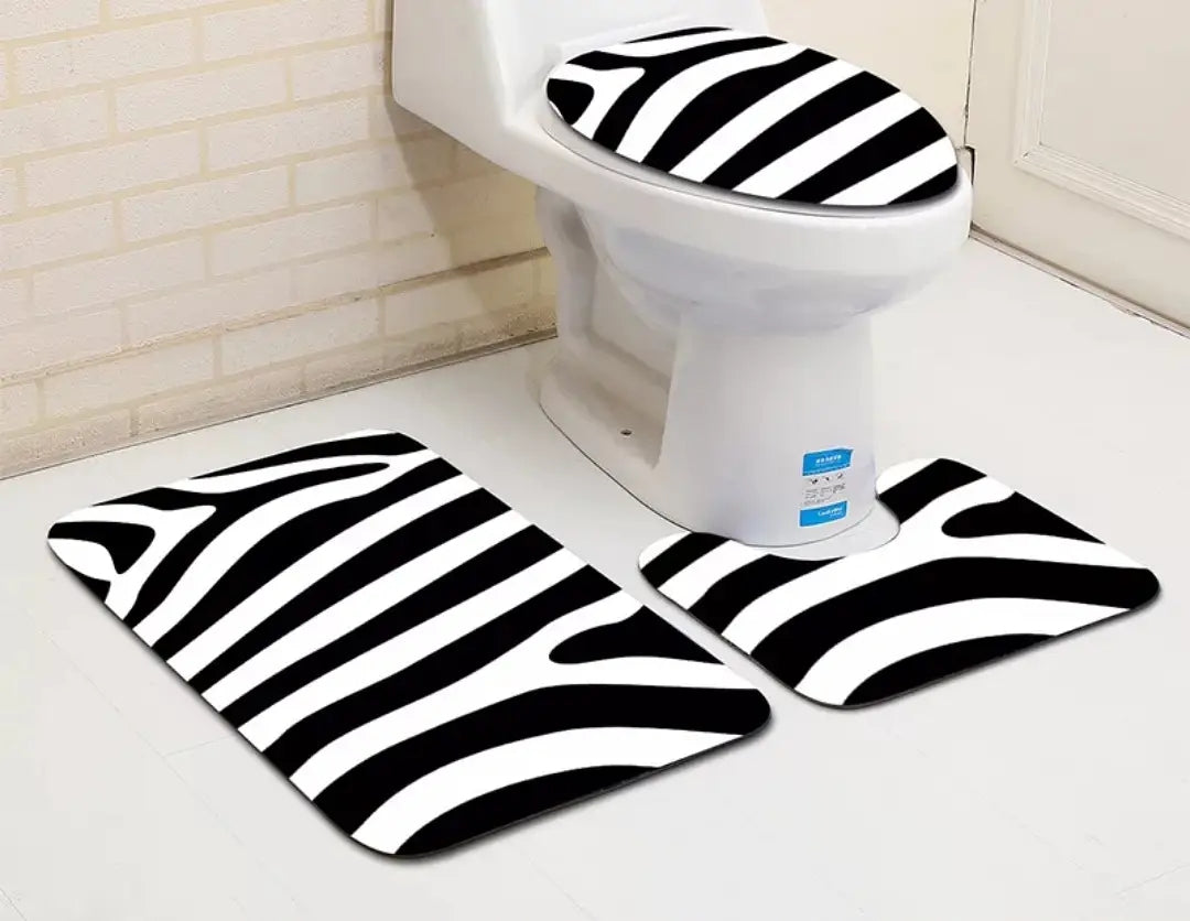 3-in-1 3D Marble Texture Bathroom Mat Set