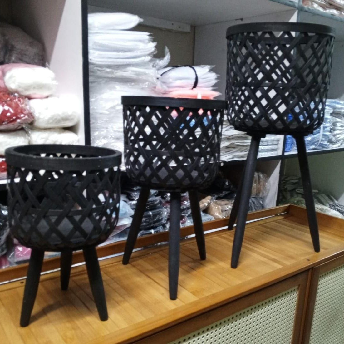 Rattan plant stand set of 3 in small, medium and large sizes -