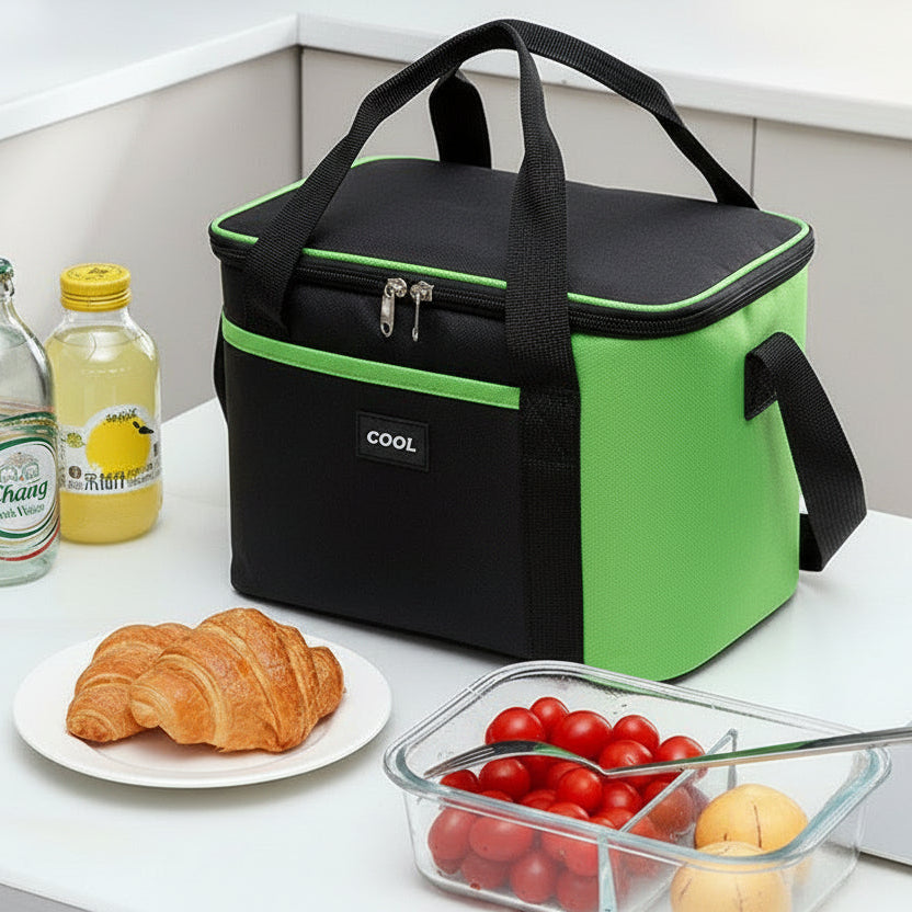 Large capacity insulated lunch bag with durable Oxford fabric and two-tone design