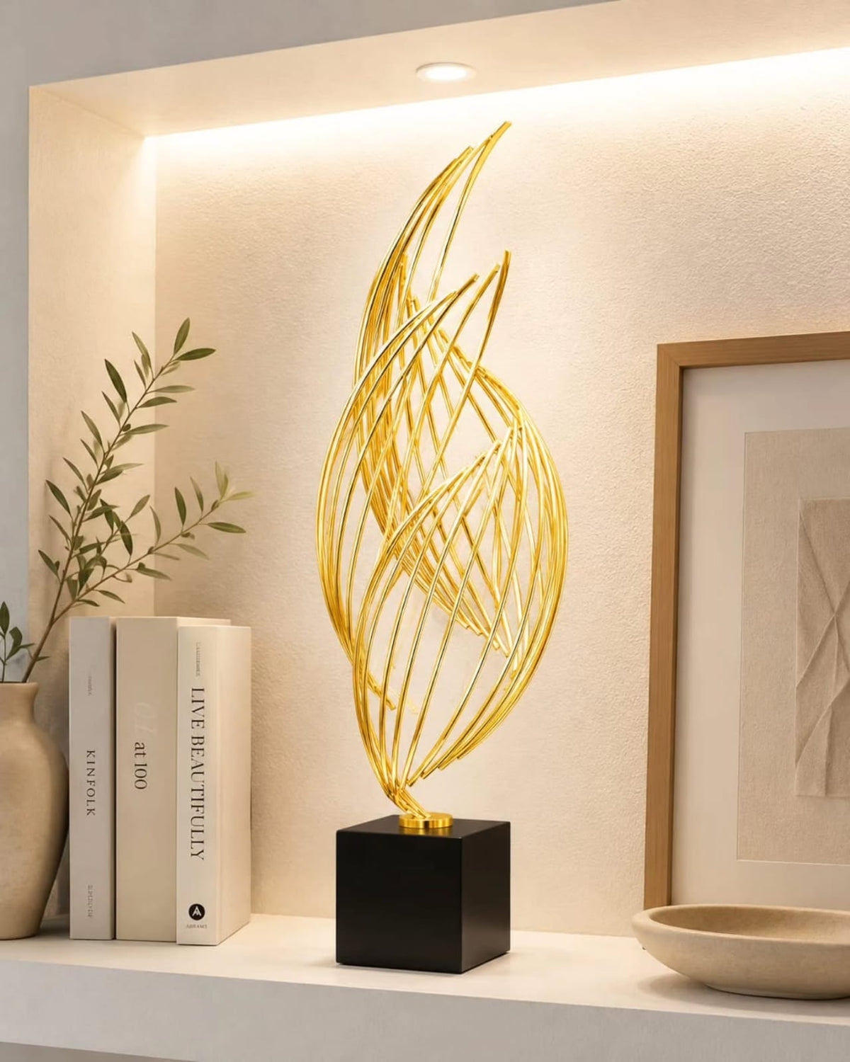 Gold Metal Sculpture – Elegant Tabletop Decor