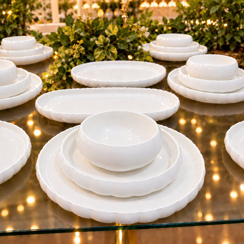 25 Piece Ceramic Dinner Set with Rectangular Platter