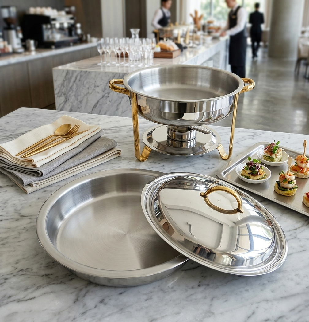 Oval Chafing Dish With Golden Stand – 5 Litres
