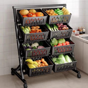 4-layer kitchen vegetable basket rack made from galvanized iron and plastic for organized fruit and vegetable storage.