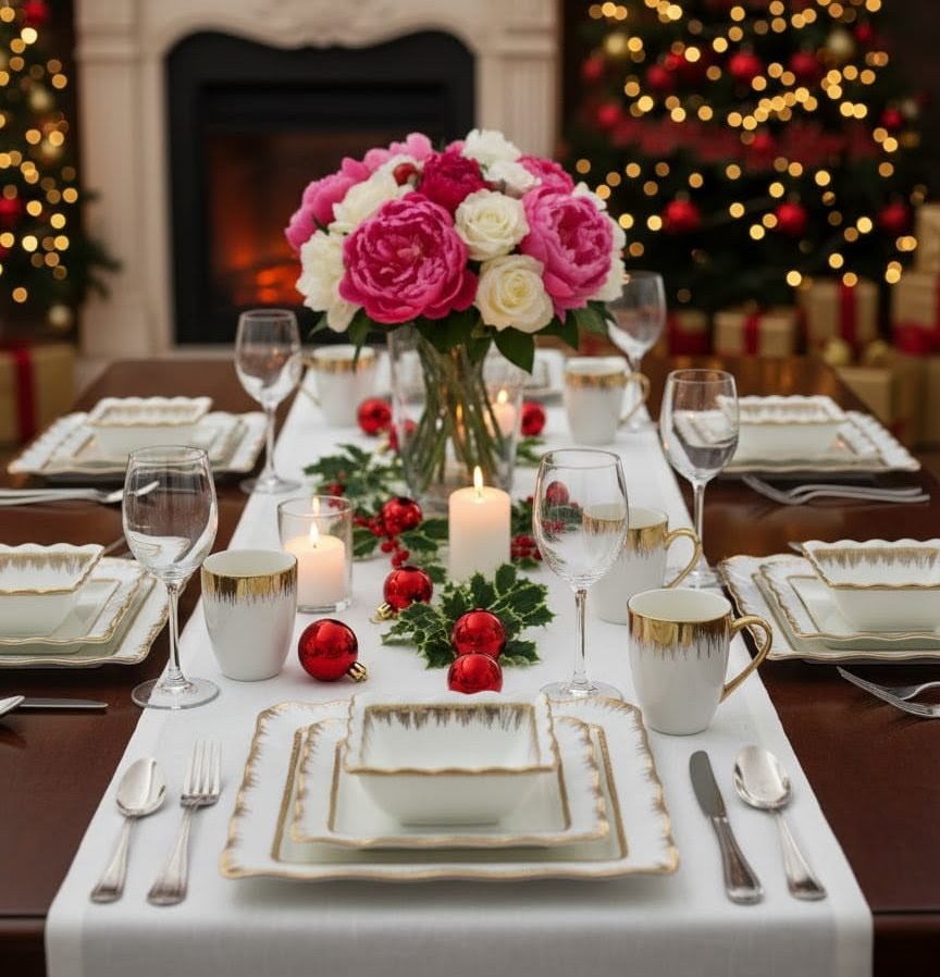 24Pc Gold Detail Ceramic Dinner Set