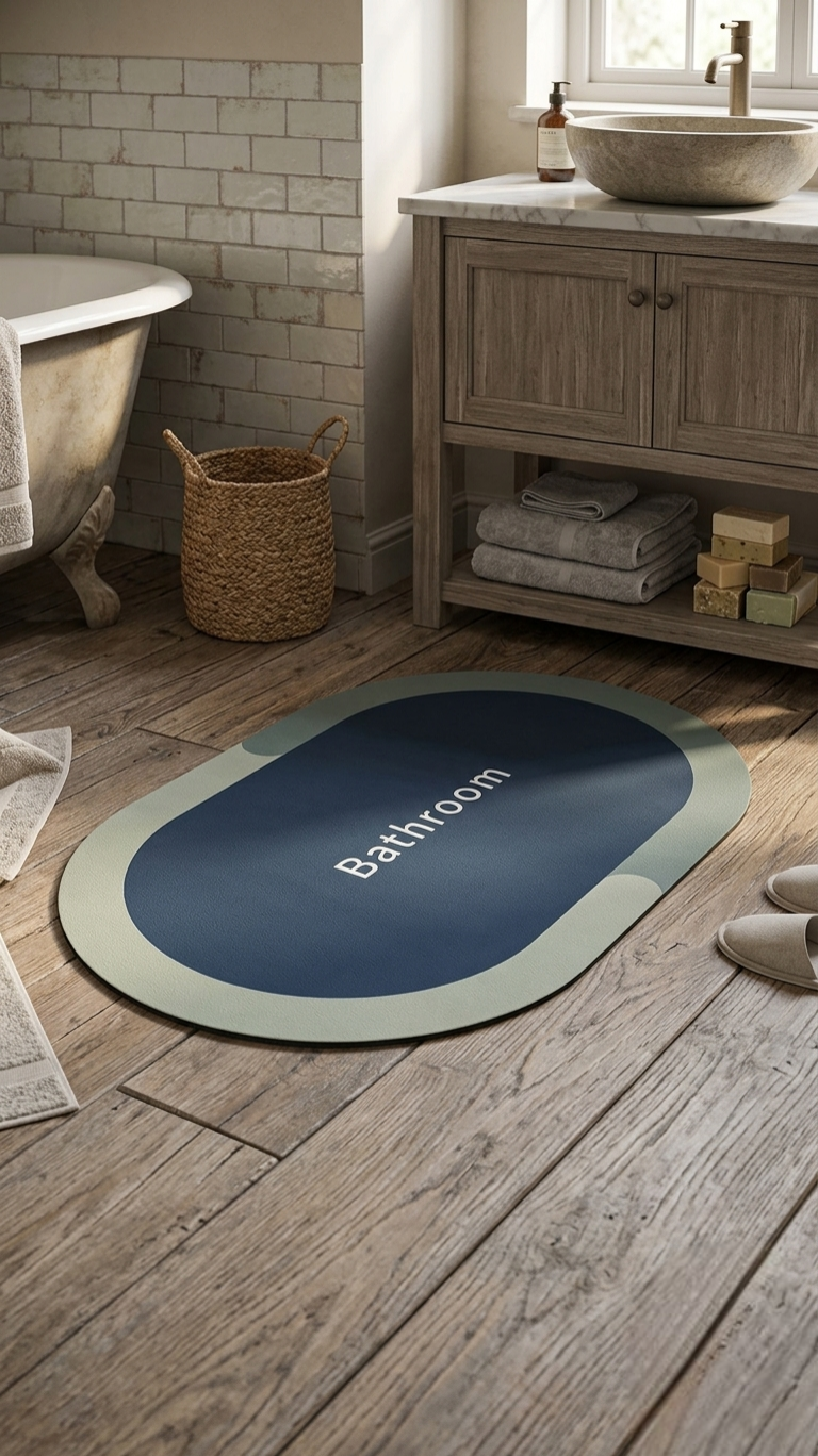 Absorbent Oval Rubber Bathroom Mat