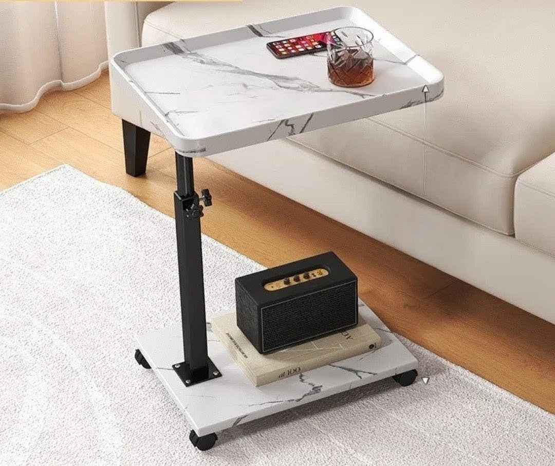 Adjustable Height Coach Side Table with Wheels