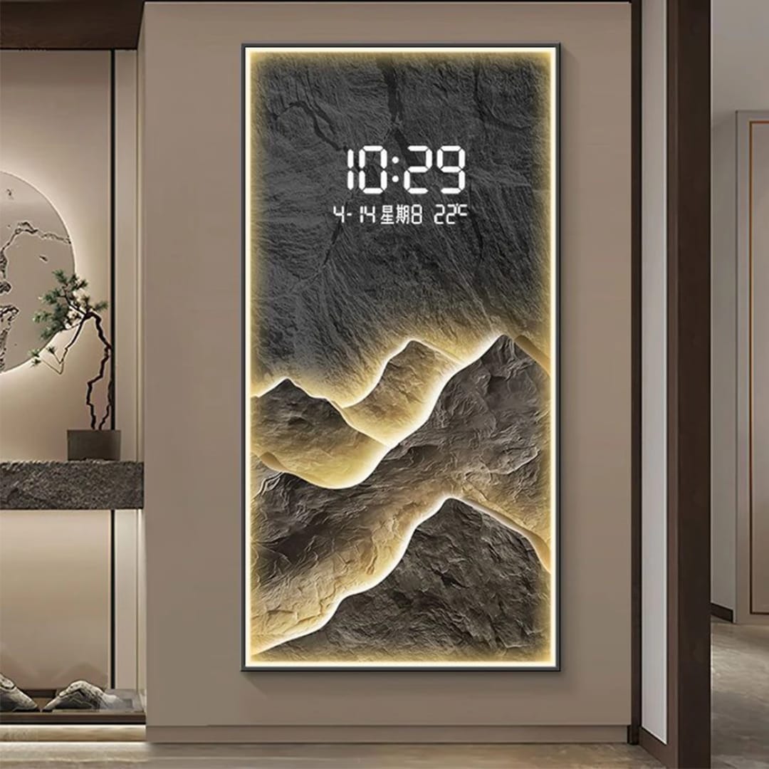 LED Decorative Wall Clock with 3D Mountain Landscape Design