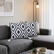 Semi boho cushion covers with tassels, 45x45cm decorative pillow cases for sofa and bedroom décor