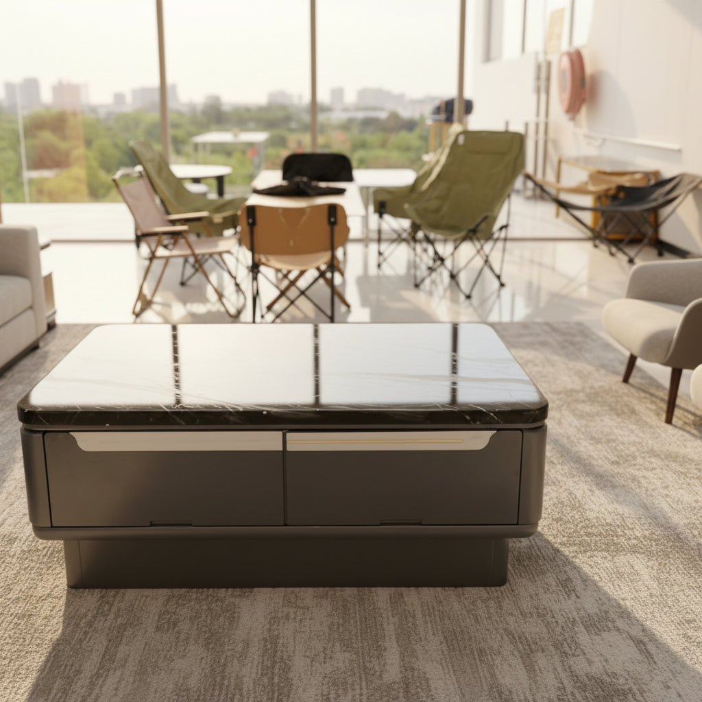 Black and White Marble Pattern Coffee Table with Storage FCT1278