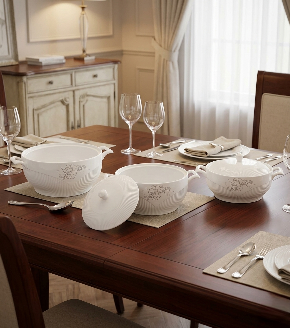 3 Piece Flower Porcelain Serving Dish Set