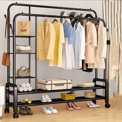 Double Layer Garment Rack Floor Standing Clothes Hanger