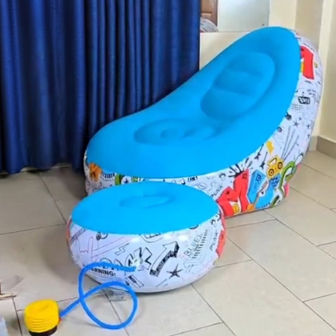 Inflatable Lazy Sofa with Footrest and Manual Pump