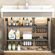 Adjustable 2 tier under sink rack in black for kitchen and bathroom storage organization, width 53–88 cm