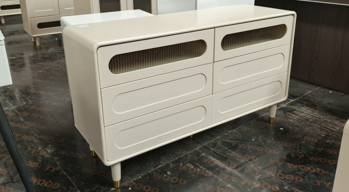 1.0m 6 drawer dresser white modern storage unit with push to open drawers