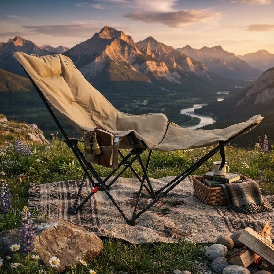 Foldable Recliner Camping Lounge Chair with Footrest