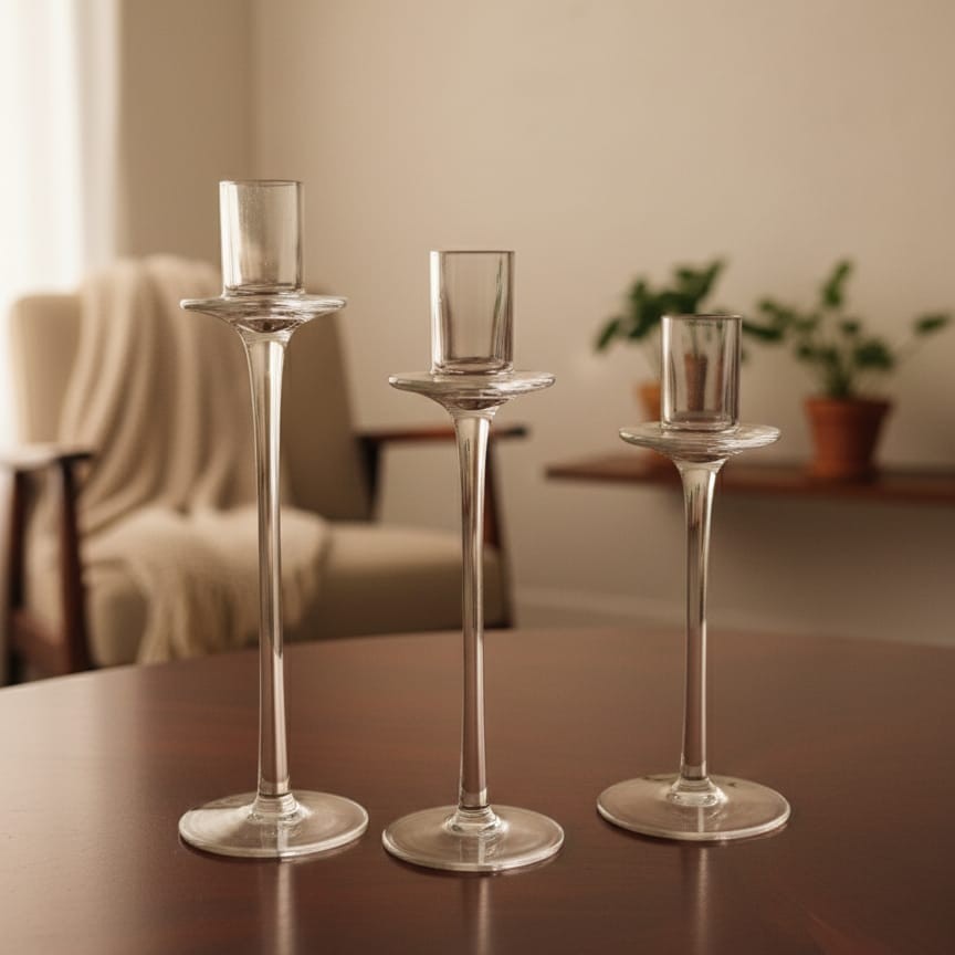 3pc Glass Candle Holders Set