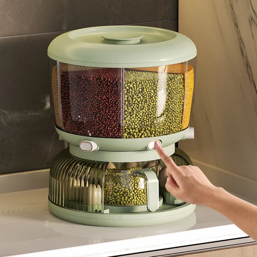 Partitioned Cereal Dispenser + Egg Holder
