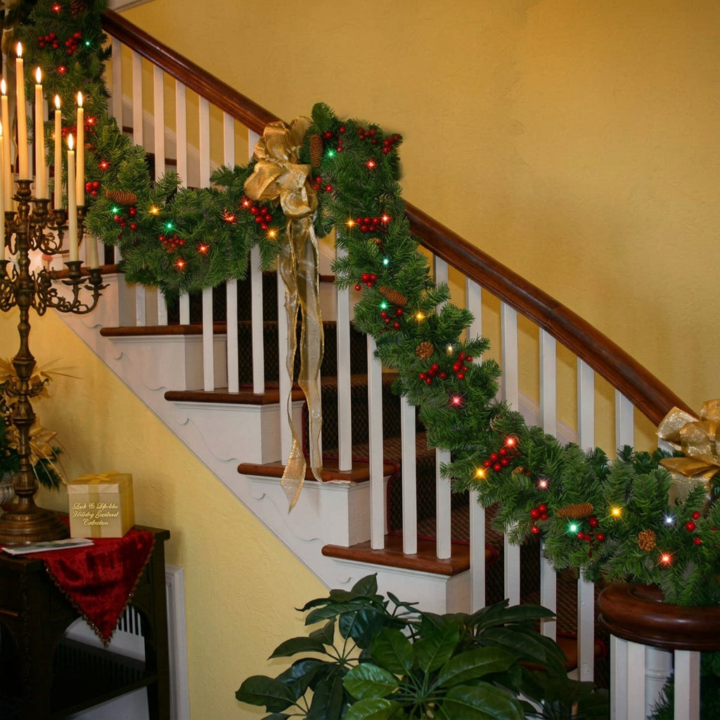 2.7m Christmas Garland with Pine Cones, Red Berries and LED Lights for Mantels, Fireplaces and Stair Decorations available in Nairobi, Kenya